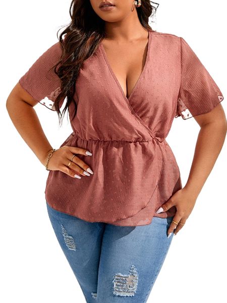 

frenchy plus swiss dot wrap v neck blouse 43t0#, Black