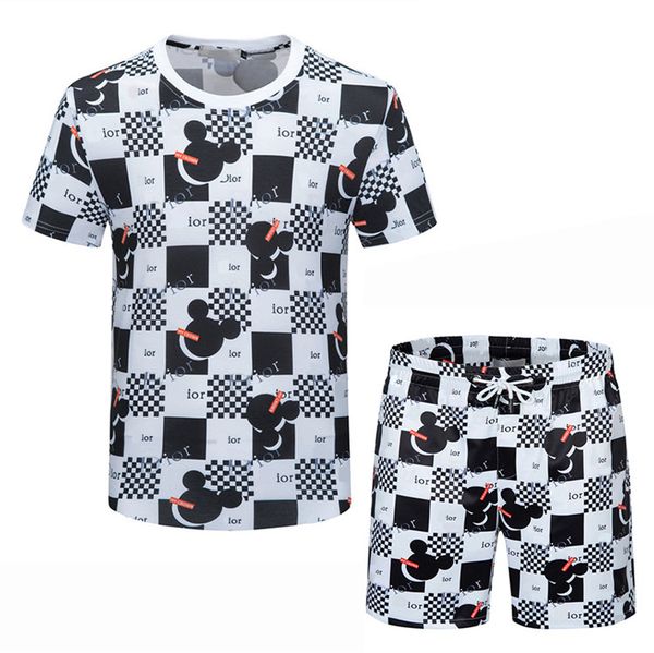 

2022summer men's sets brand sports suit 2022 casual men tracksuit short sleeve t-shirt shorts set fashion mens two pieces clothing #18, Gray