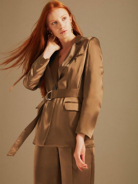 

unique21 lapel neck flap pocket belted blazer p0yo#, White