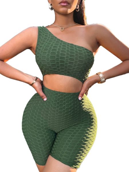 

one shoulder cut out honeycomb textured unitard romper w4mb#, Black;white