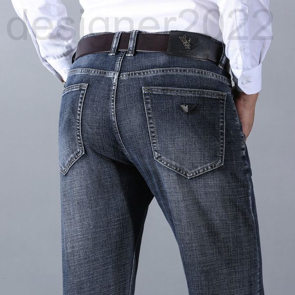 

men's jeans designer international brand men's pants cotton straight tube elastic slim fit jeans autumn style 00hd, Blue