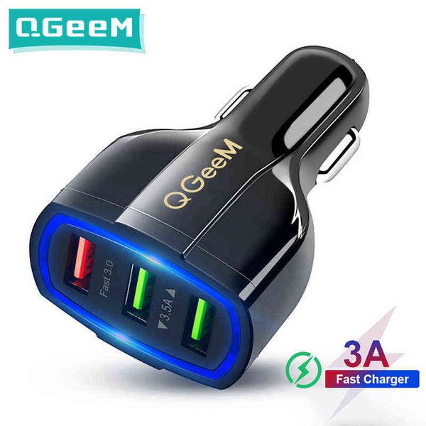 

qgeem qc 3.0 3 usb car charger quick charge 3.0 3-ports fast charger for car phone charging adapter for iphone xiaomi mi 9 redm w220328