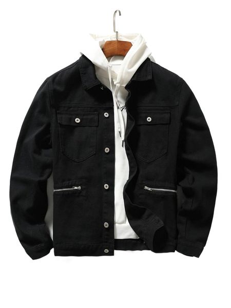 

men flap pocket denim jacket without hoodie a0vy#, Black;brown