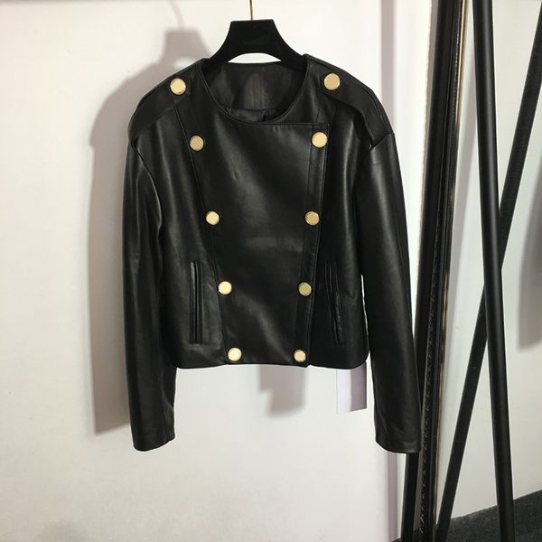 Giacche da moto in vera pelle Cappotti hip-hop da donna Giacca con ornamento con bottoni dorati Pelle di pecora