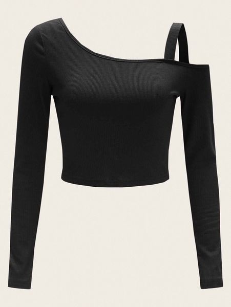 

asymmetrical neck rib-knit r8e8#, White