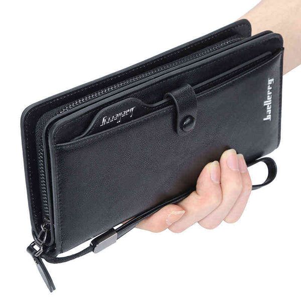 

2022 new men long fashion wallets desigh zipper card holder leather purse solid coin pocket male, Red;black