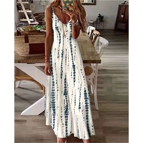 Moda High Street Tie Dye Dress Sexy Spaghetti Strap V Neck Dresses Long Women Summer Summer Beach Party Tunic 220613