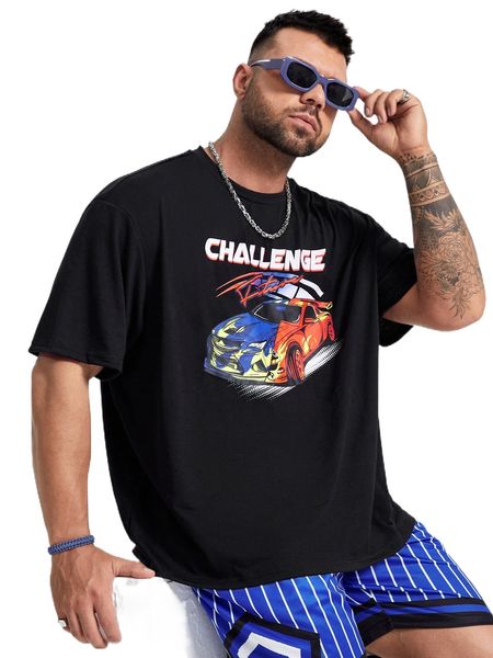 

extended sizes men letter & car print tee p29z#, White;black