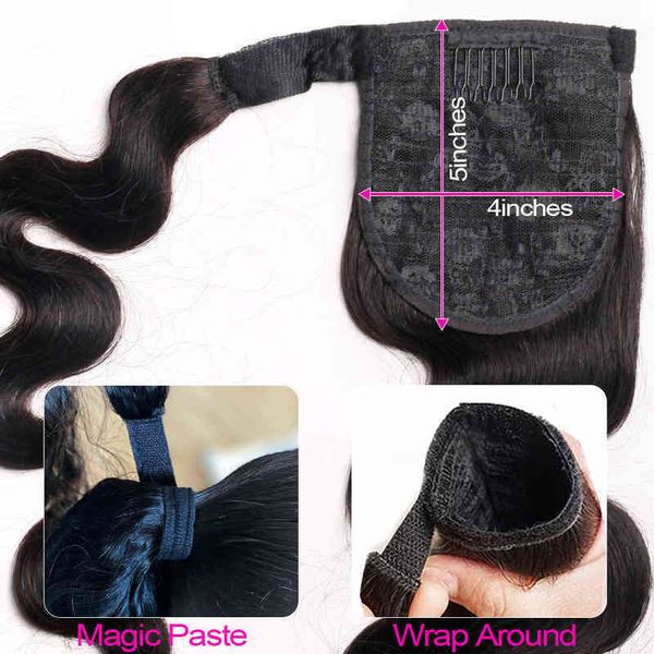 

hair extensions pieces cola de caballo envolvente para mujer extensiones cabello humano brasileo pasta mgica remy ondulado 220222, Black;brown