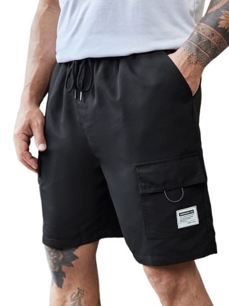 

extended sizes men letter patched flap pocket shorts g074#, White;black