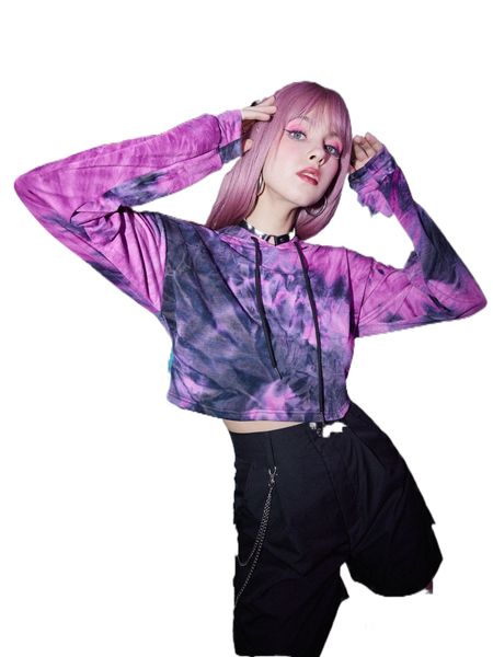 

romwe tie dye crop hoodie h1kx#, Black