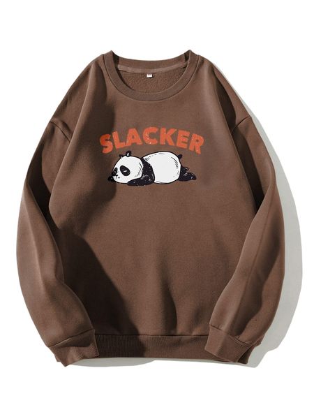 

panda & letter graphic thermal pullover 72el#, Black