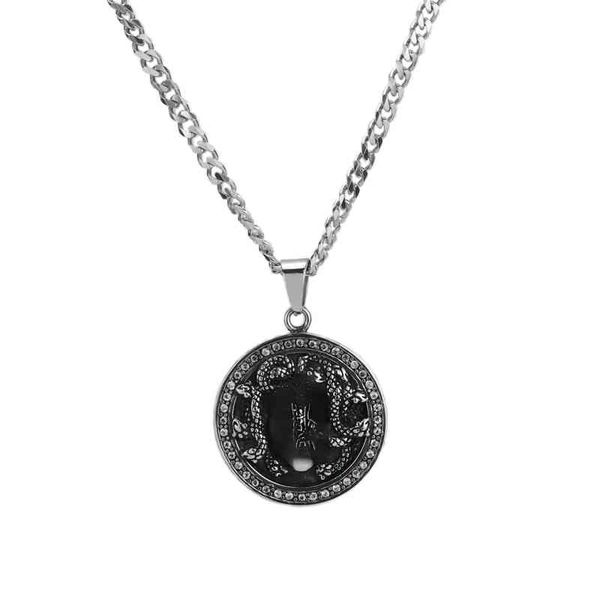 

necklace brand designer medusa luxury hiphop street style snake pendant men stainless steel necklace cuba chain necklaces pendants for jewel, Silver