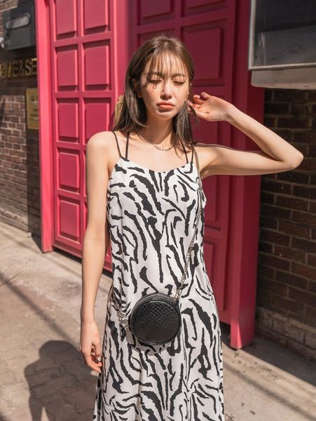 

dazy zebra striped criss cross cami dress 48yi#, Black;gray