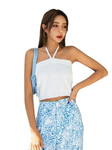 

dazy tie backless halter knit y3y3#, White;black