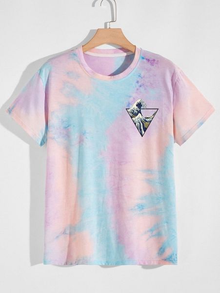 

romwe guys tie dye wave print tee i00l#, White;black