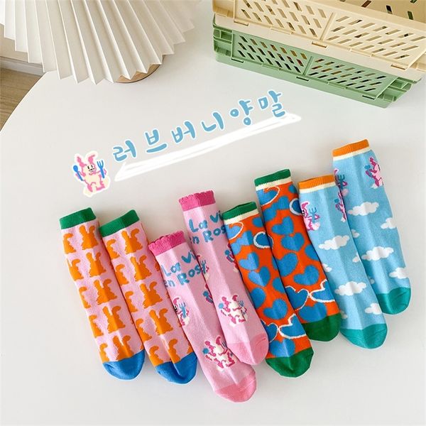 

milancel autumn kids socks cotton bunny sock girls love print sock 4pairs a lot 220611, Pink;yellow