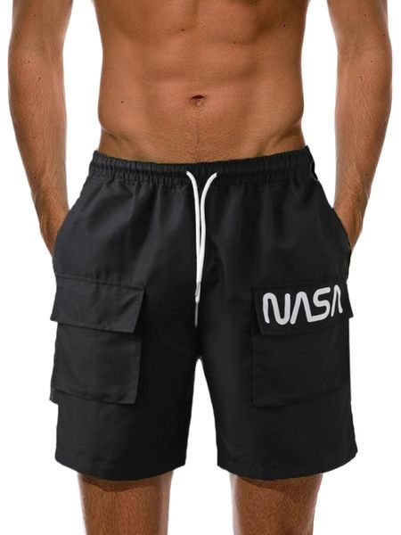 

men letter graphic flap pocket shorts 18q7#, White;black