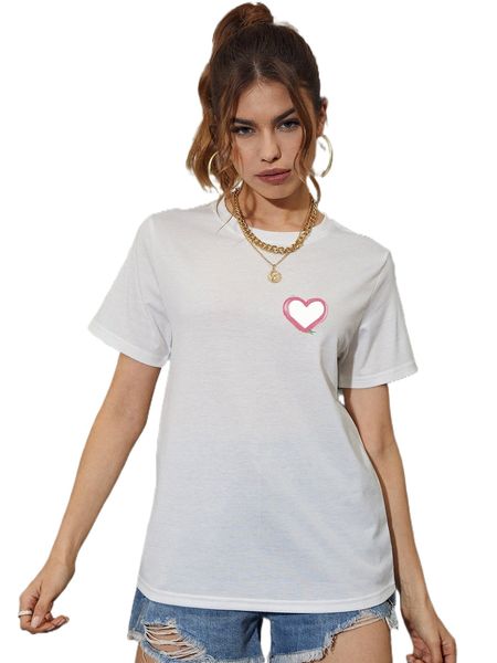 

heart print round neck tee 94vc#, White