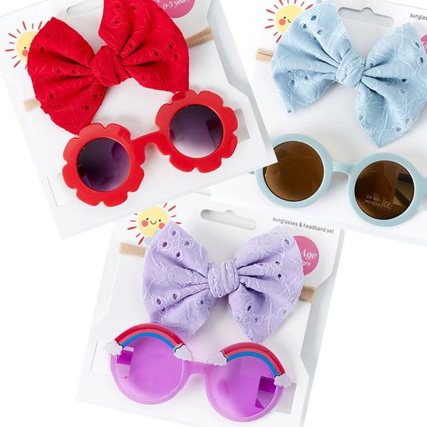 2pcs/set de viagens de bebê acessórios à beira -mar de óculos solares infantil turbano de nylon e óculos boho conjuntos para crianças SMMER Headwear