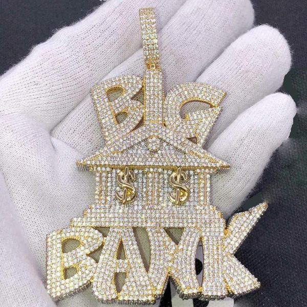 Correntes Men Boy Hip Hop Jóias Com Letra Big BANK Money Pingente Iced Out Bling 5A Zircão Cúbico Pavimentado Corda Colares CorrentesChains