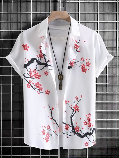 

men floral print shirt without tee l36j#, White;black