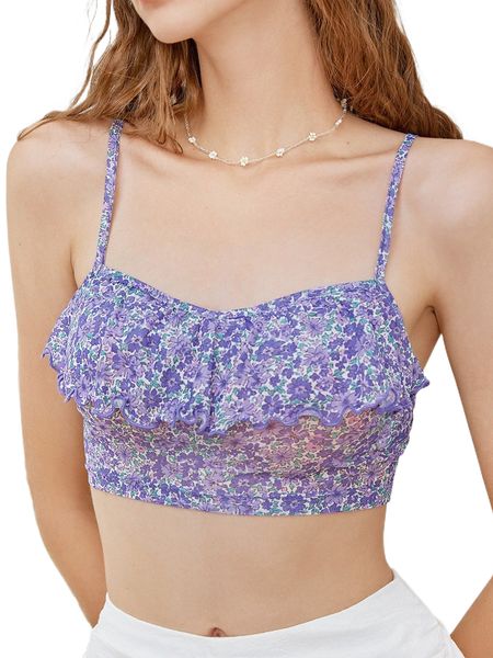 

ditsy floral print mesh crop cami v5yh#, White