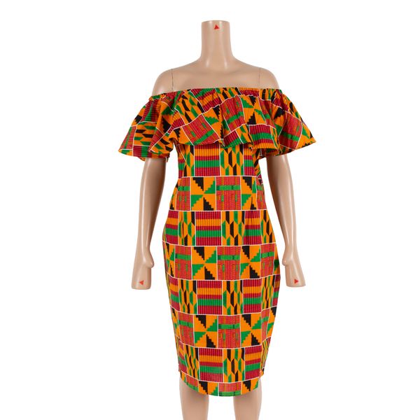 Bintarealwax Atacado África Vestido para Mulheres Africano Imprimir Dresses Dashiki Plus Size África Estilo Roupas para Mulheres Escritório Vestido WY574