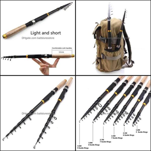 

spinning rods fishing sports outdoors ppgun 1.8m 2.1m 2.4m 2.7m 3.0m 3.6m carbon fiber rod super short pocket portable pole telescopic 220