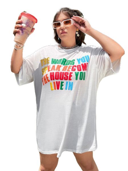 

plus slogan graphic drop shoulder tee f6k5#, Black