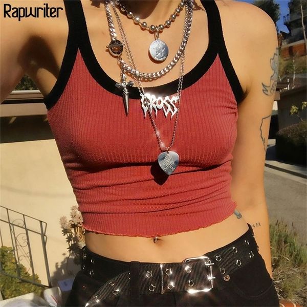 

rapwriter casual panelled spaghetti strap camis women fashion sleeveless backless wrap basic streetwear summer 210316, Black;white