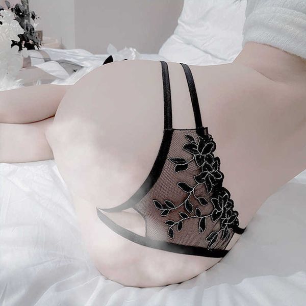 

[]underwear temptation open crotch no take off thong perspective embroidery shorts women, Black;white