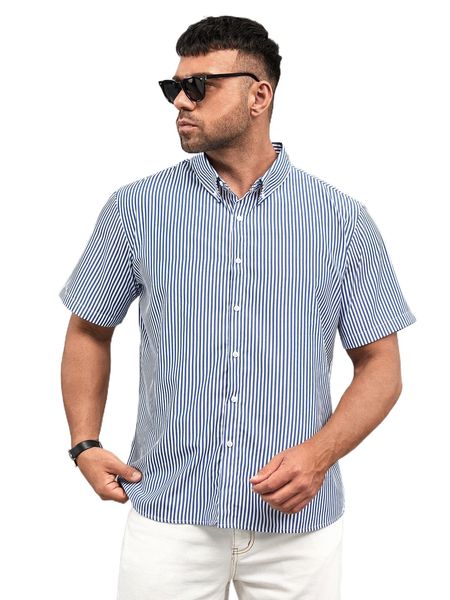 

extended sizes men striped print button down shirt 00xw#, White;black