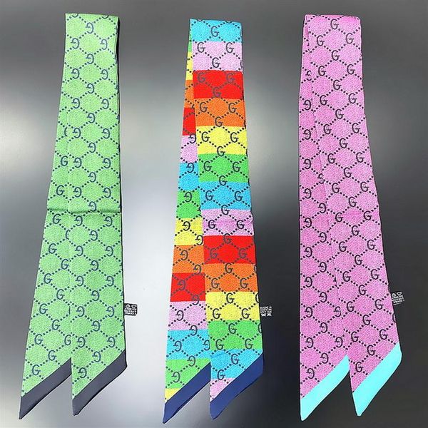 

female silk neck scarf chain hair tie scarves foulards head band shawls and wraps neckerchief bandanas 88x5cm2961, Blue;gray