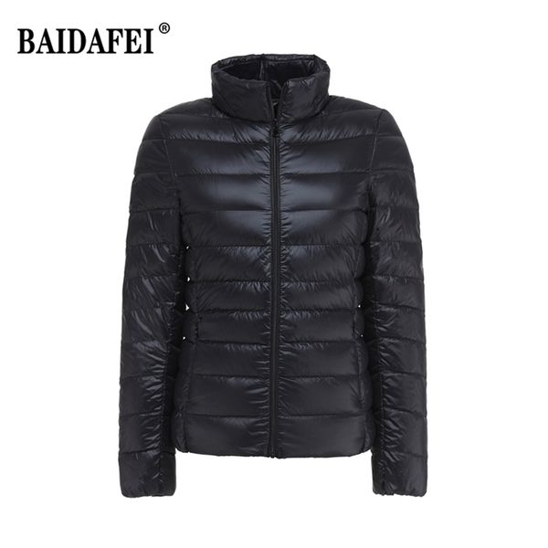 

15 colors women's packable ultra light weight short down jacket winter women slim fit portable windproof puffer jacket 211120, Black