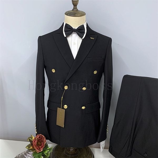 Herrenanzüge, Blazer, 2-teiliges Anzugset, Blazer, Jacke, Hose / Mode für Herren, lässig, Business, reine Farbe, zweireihig, Bräutigam, Hochzeit, formeller Anzug 220826