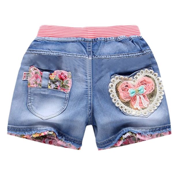 Summer Kids Short Denim s For Girls Fashion Girl Princess Jeans Pantaloni per bambini Abbigliamento floreale 220419