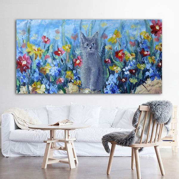 Холст живопись смешные картинки кошки милые плакаты животных и принты стены искусство для гостиной современный домашний декор нет рамки