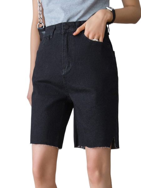 

dazy slant pocket raw hem denim shorts d0em#, White;black