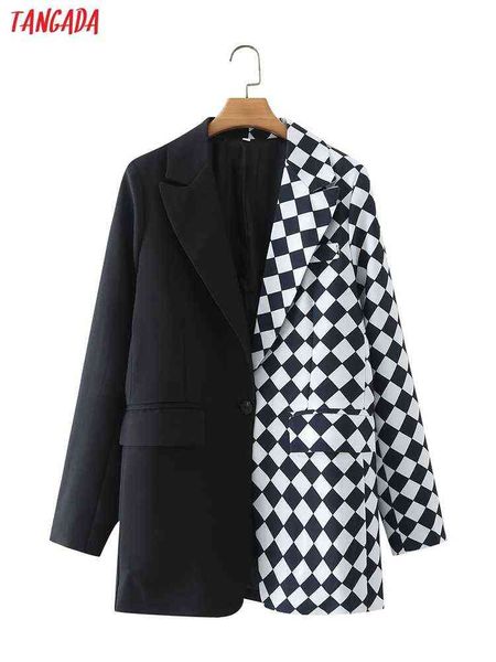 

suit tangada women patchwork plaid blazer female long sleeves elegant jacket la, White;black