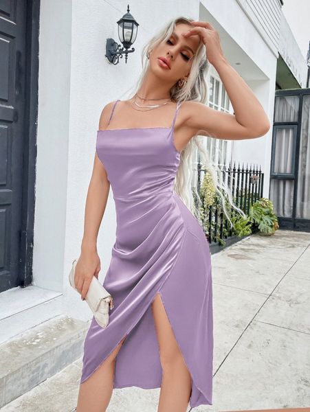 

eilly bazar ruched asymmetrical hem cami dress 67kk#, Black;gray