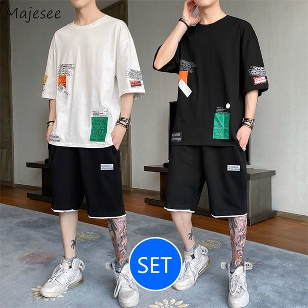 

men sets summer printed kneelength trousers korean style fashion hiphop leisure mens set chic teens harajuku streetwear bf 220608, White;black
