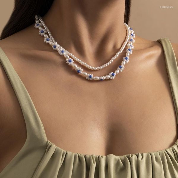 Girocolli Perla di semi blu Collana girocollo di perle d'imitazione bianche per le donne Perle rotonde con perline Gioielli di moda con ciondoli da sposa Heal22