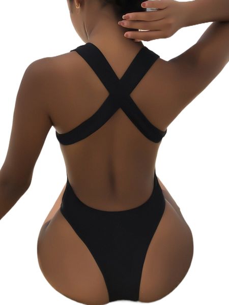 

plain criss cross one piece swimsuit p3gx#, White;black