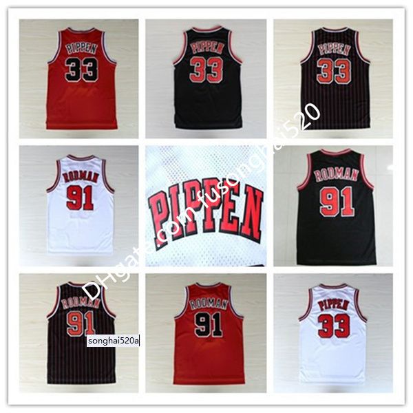 

retro #23 michael 45 91 rodman 33 pippen jerseys white red black stripes stitched basketball shirts fast shipping''nba'', Black;red