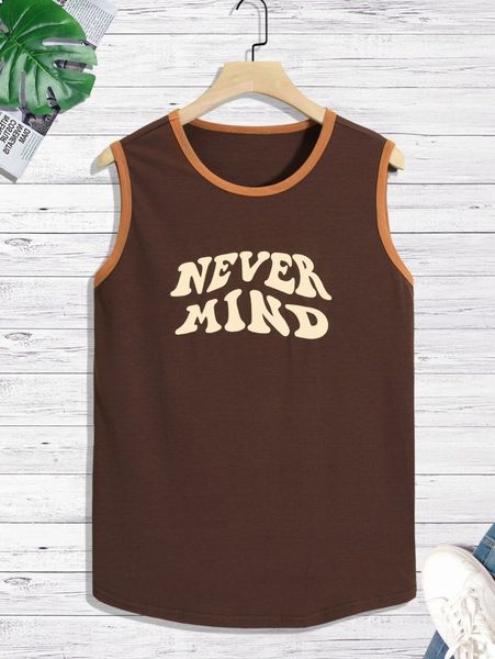 

men slogan graphic contrast binding tank y72x#, White;black