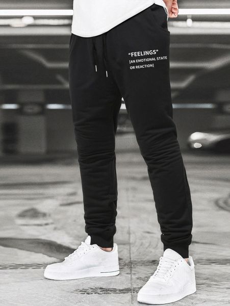 

men slogan graphic drawstring waist sweatpants m9wi#, Black