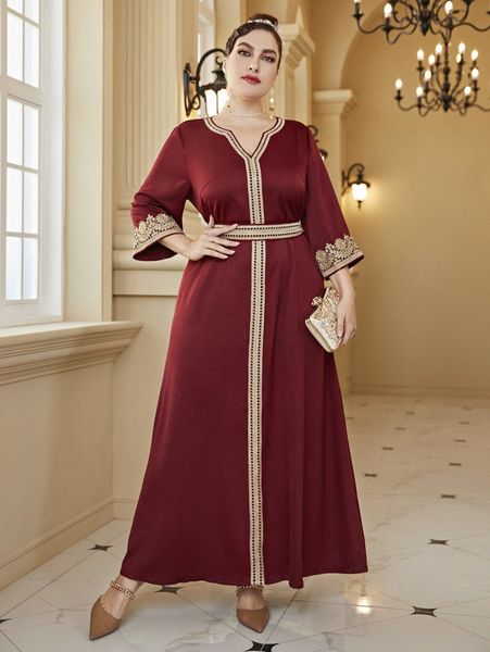 

plus contrast tape guipure lace belted dress l9te#, Black