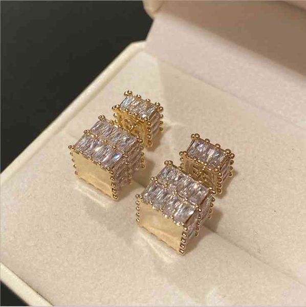 

women cubic square women's light luxury style earrings, Golden;silver