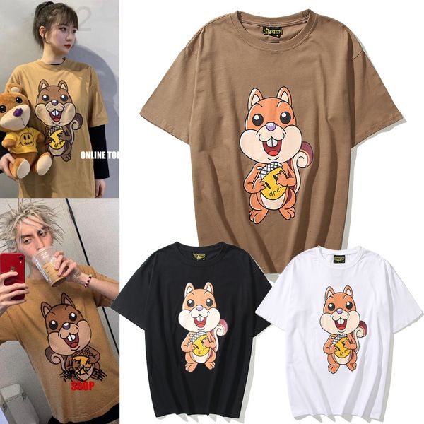 

men's t-shirts designer 2021 fashion brand drew smiley face brown squirrel short sleeve men's and women's couple ost t-shirt, White;black